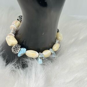 Genuine Larimar and Vintage Seashell Calming Bracelet